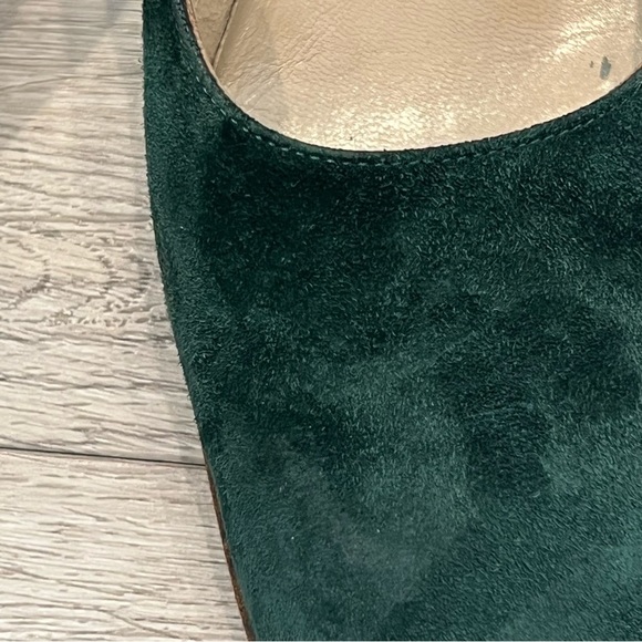 SAKS 5TH AVENUE Pump Fat Heel Suede Brass Square-Toe Forest Green 6AA Vintage​ - Picture 9 of 12
